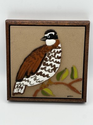 Framed Quail Tile Art Barbara Vantrease Beall Studio California 6 7/8 