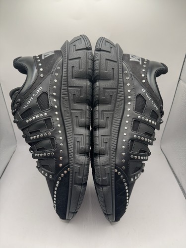 Gr. 43,5 (10,5) Versace Herren Leder "TRIGRECA" Schwarz Sneaker Brandneu - Bild 3 von 8