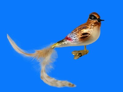 BOHEMIAN CEDAR WAXWING FOREST BIRD GERMAN GLASS CHRISTMAS ORNAMENT CLIP ON VOGEL