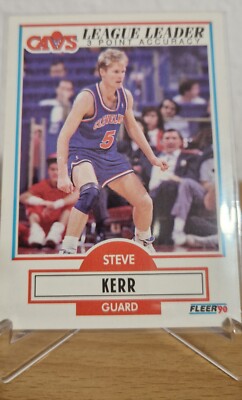 Top Rar Fleer 90 Basketball League Leader 3 Point Accuracy Steve Kerr Cavs #34