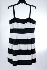 Loft Women’s Dress 10 Black White Striped A Line Spaghetti Strap Lined Linen 