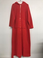 Sears At Home Wear Red Full Length Long Sleeve Bathrobe Zip Up Robe Pocket VTG
