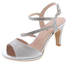 Top Moda Women Stiletto Heel Ankle Strap Bling Rhinestone Glitter PAMELA1 Silver