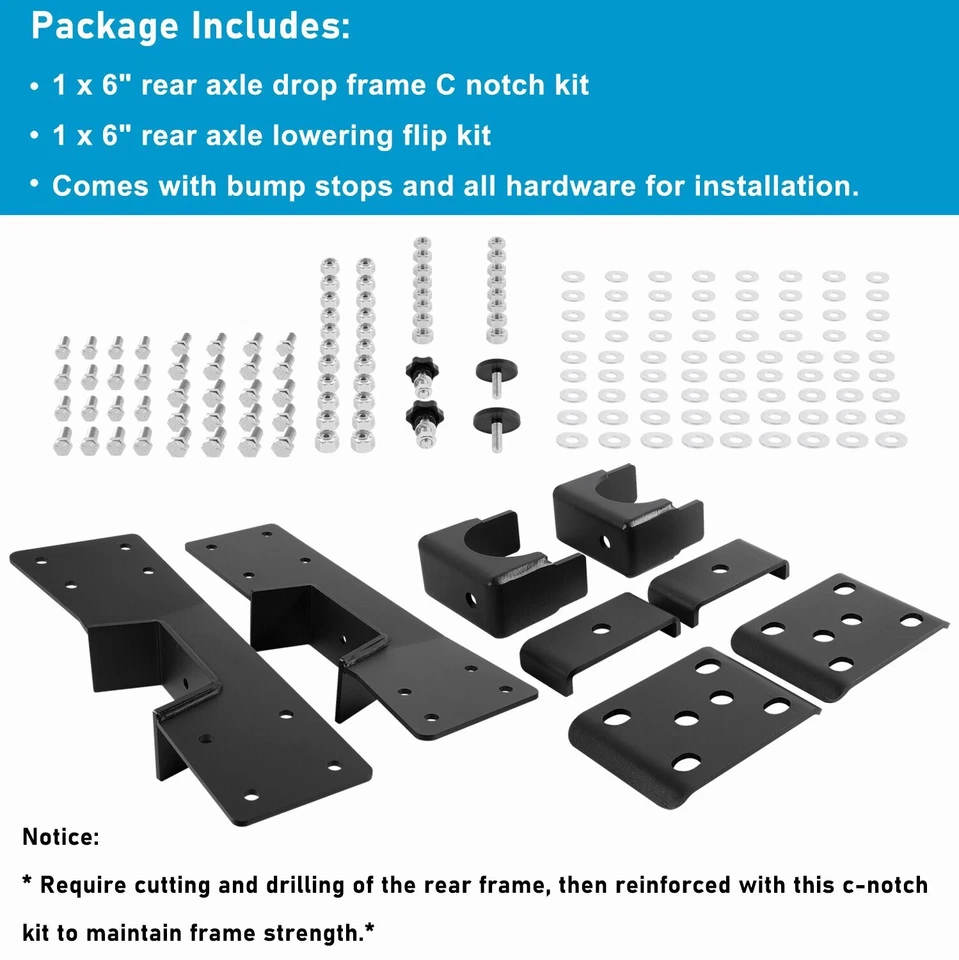 Kit abatible y muesca en C rebajado eje trasero de 6" para camioneta Chevy Silverado Sierra 99-06 Foto 4 de 4