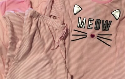  PJ Couture Women s Meow 2 Pc Pajama Set.Plus Size 3X Kitty Cat Pink Kitten 