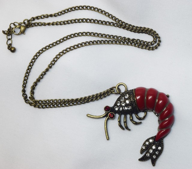Large Shrimp Prawn w Rhinestones Pendant Necklace by Freedom eBay