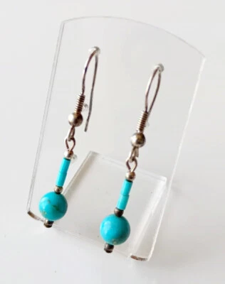 Boucle d'oreille en Turquoise Véritable sur Argent Sterling 925 - Photo 1/3