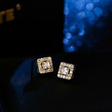 Tiny Gold Square Pave Princess Cubic Zirconia Stud Earrings