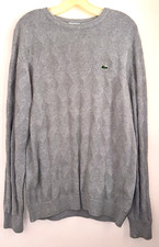 LACOSTE Diamond stitch knit crewneck sweater FR 5 US L Grey France EUC