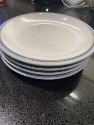 4 Used Denny Blue Jetty White Tea/side Plates 7.5” / 18.5cm (some Marks) - Picture 1 of 7