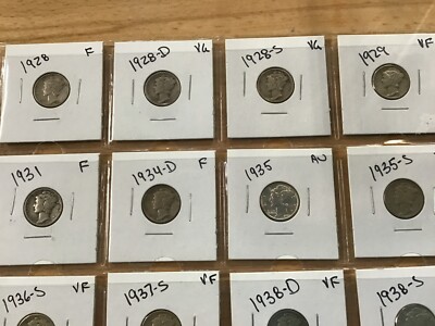 1928-1945 PDS Mercury Silver Dimes Lot of 20 Different Coins