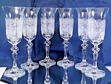 Crystal Glass Set of 6 Champagne Flute Wine Glasses Hand Cut 5 oz /150ml Bohemia