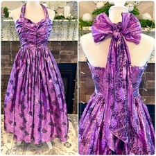 Vintage Gunne Sax Metallic Shimmer Purple Halter Dress   1980s Prom Party