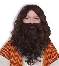 Biblical Wig Beard Jesus Religious Fancy Dress Halloween Child Costume Accessory
