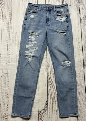 AMERICAN EAGLE MOM JEANS RIPPED STRETCH SIZE 2
