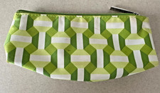 Clinique Cosmetic Makeup Bag Green Geometric Print Vinyl Zipper Pouch