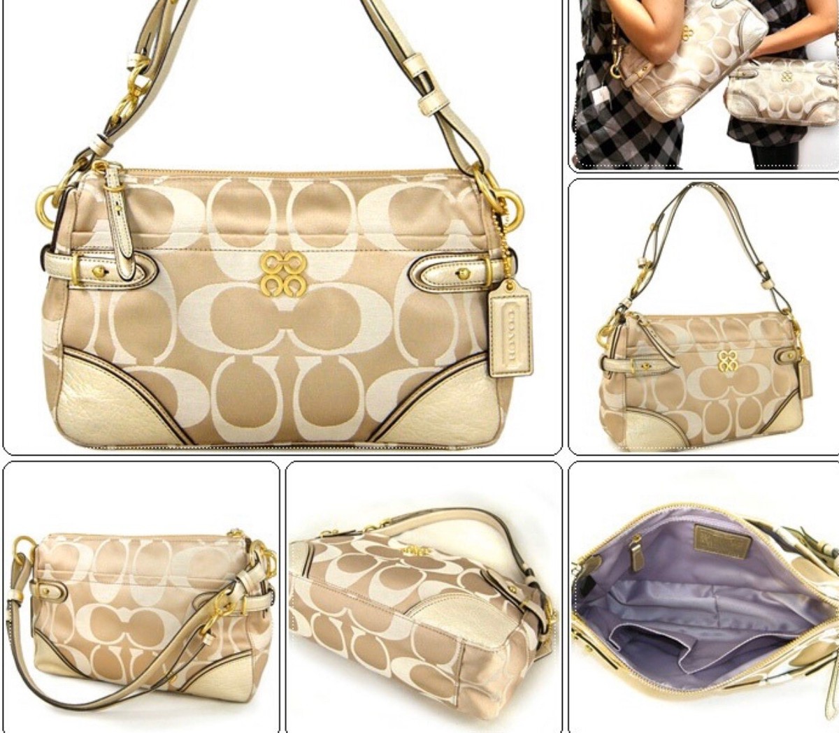 Coach 16429 Colette Light pale Khaki Gold Shoulder Handbag W