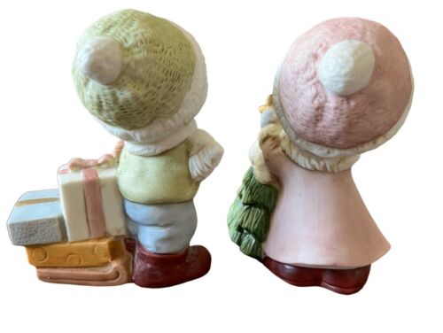 Vintage Christmas Homco Boy Girl Ceramic Figurines #5556 Tree & Presents Holiday - Picture 3 of 8
