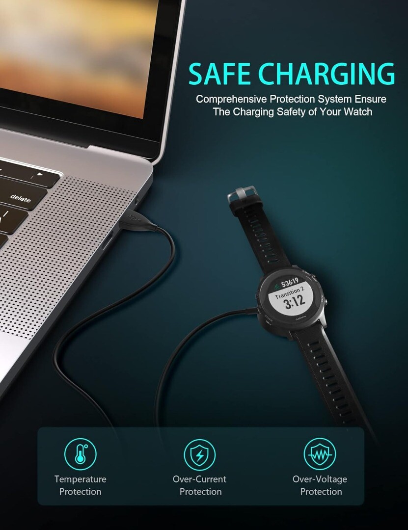 TiMOVO Supporto di Ricarica Wireless Compatibile con Garmin Fenix 7 7S 7X 6 6S 6X 5 5S 5X/Instinct/Vivoactive5 3 4/Venu/Venu 2/Forerunner 245 45 45S 645 745 945 935, Caricabatterie con 1.65m USB Cavo