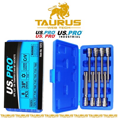 8 STCK. US PRO 3/8'' DR 110 MM (L) MANIPULATIONSSICHER STERN BIT STECKSCHLÜSSELSET T25-T60 UK KOSTENLOSER P&P