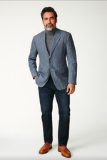 Polo Ralph Lauren 40R Pinstripe linen wool blazer blue suit jacket sport coat