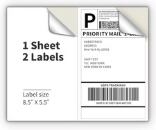 200 Half Sheet Self Adhesive Shipping Labels for Laser and Inkjet Printers
