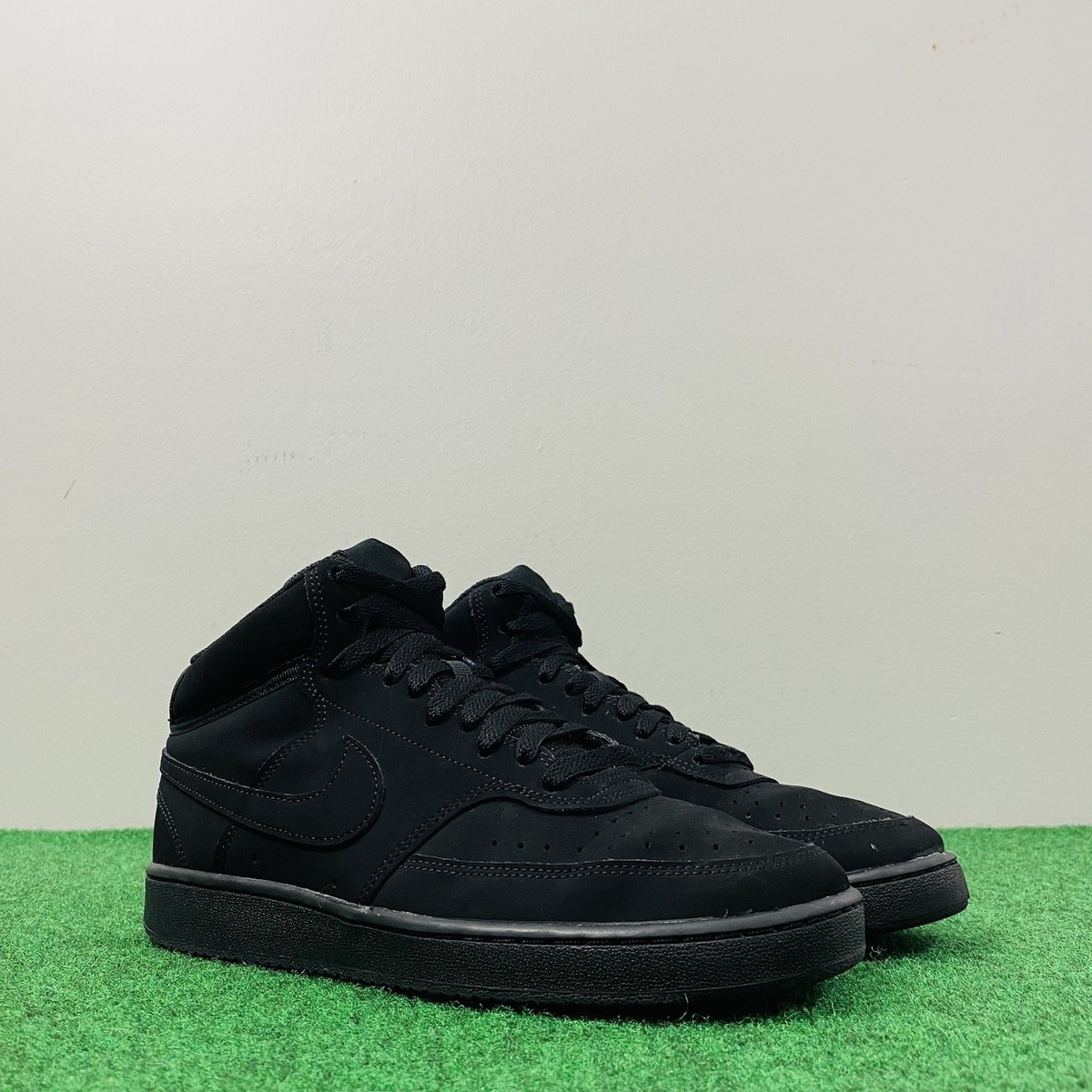 Nike Court Vision Mid Athletic Leather Shoes Triple Black CU6620