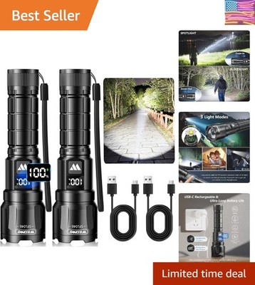 LED Rechargeable Flashlight 2Pack, 3Modes Super Bright High Lumens Flashlight...