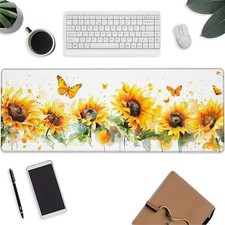 Sunflower Mouse Pad  Yellow Butterfly Gaming Keyboard Mat  Laptop Computer Protect