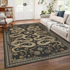 Snake Washable Rugs 5x7 Area Rug for Living Room Forest Soft Low-Pile Stain R...