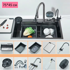 Large 304 Kitchen Sinks 75X45Cm Stainless Steel Kitchen Waterfall Sink Digital D