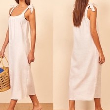Reformation Bronte Long Linen White Dress Size Medium Bow Shoulder Tie