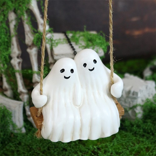 Couple GhostSwing Statue Pendant Halloween Garden Hanger Decor Resin Ornament - Picture 4 of 7