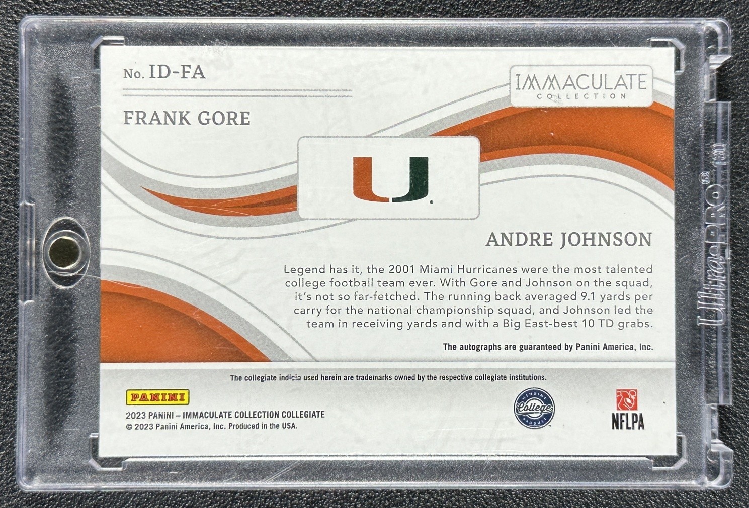 ANDRE JOHNSON FRANK GORE 2023 PANINI IMMACULATE COLLEGIATE DUAL AUTO EMERALD 2/5 view 2