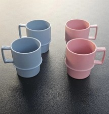 Lot Of 4 VTG Tupperware Toys Stackable Mini Mugs Blue And Mauve