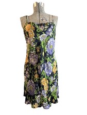 Farm Rio Black floral Spaghetti Strap Dress Size Large