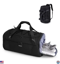 Sportsnew Black Gym Bag - Versatile Duffel with Shoe Compartment & Wet Pocket