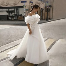 A-Line organza Wedding Dress Off the Shoulder Sleeveless Sweep Train Bridal Gown