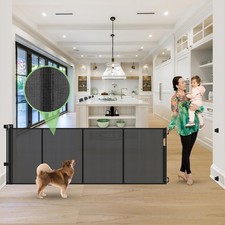 Reinforced 120 Inch Retractable Baby Gates Extra Wide Dog Gate with Support R...