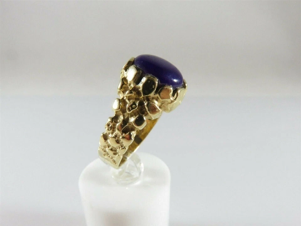 Unisex Pesado 14K Pepita Solitario Pinky Anillo Púrpura Piedra Pulida Talla 9.75 Foto 2 de 4