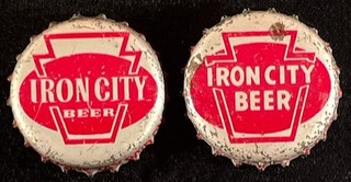 2 IRON CITY CORK CONE TOP BEER CAN BOTTLE CAPS PITTSBURGH PENNSYLVANIA PA CROWNS