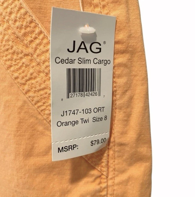 NUEVO Pantalones cargo Jag Cedar pierna ajustada para mujer 8 naranja tiro medio Foto 3 de 4