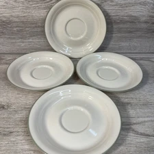 Set of 4 Corelle Corning Sandstone Olive Green Stripe Rim Saucers Plates 6 1/8”