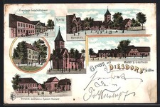 Lithographie Diesdorf / Altmark, Gensens Gasthaus u. Kaiserl. Postamt, Freytags 