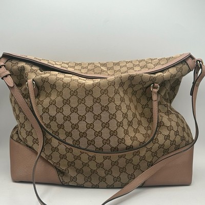Authentic Gucci GG Canvas Large Tote Beige Soft Pink Crossbody Shoulder Bag