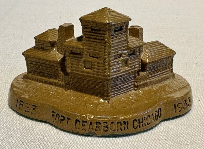 Scarce FORT DEARBORN Miniature Metal Souvenir Building, 1933 CHICAGO WORLDS FAIR