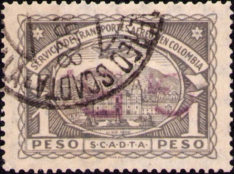 COLOMBIA - GREAT BRITAIN - SCADTA - 1p - W/ INVERTED OVERPRINT ERROR - 1928 RRR