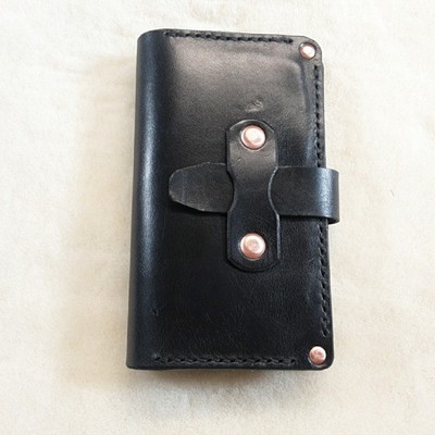 Handmade Leather Journal Cover for Field Notes In Black Card Slots Pen Loop