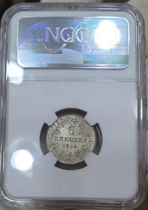NGC MS 63+ Frankfurt 6 Kreuzer 1854 Unc Silver Coin City View Germany Luster - Image 3 of 4