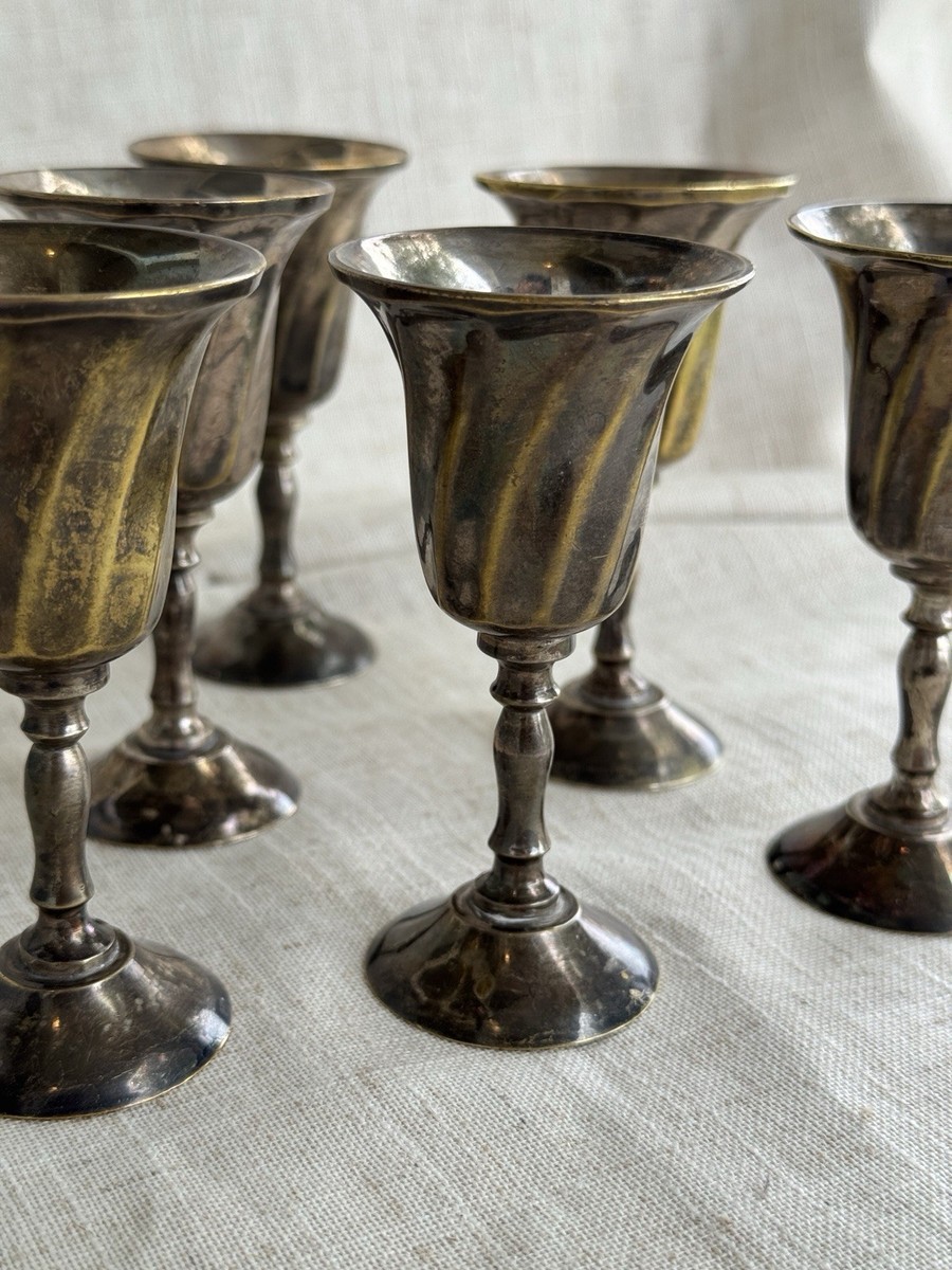 Vintage EPNS Goblets Set of Silver Plated Fluted Brass Cups
